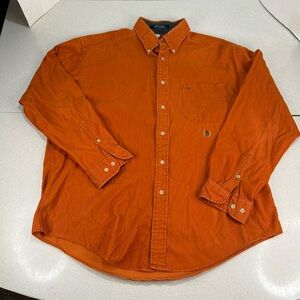 VINTAGE Tommy Hilfiger Men's Orange Corduroy Button-Down Shirt Size Large